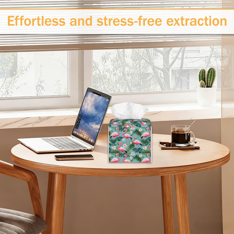 Tropical Palm Leaf Flamingo 2 Pcs Tissue Box Cover Square