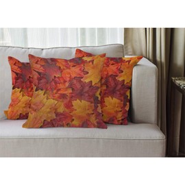 EKOBLA Maple Leaves Throw Pillow Cover Orange Autumn Harvest Red Forest Tree Seasonal Thanksgiving Cozy Square Cushion Case for Men Women Boys Girls Room Home Decor Cotton Linen 18x18 Inch