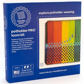Harrisville Designs Friendly Loom Potholder Pro Weaving Kit | 10”x10” Sturdy Metal Loom and Quality Cotton Weaving Loops | Complete Kit to Weave 2 Large, Durable Potholders | Made in The USA
