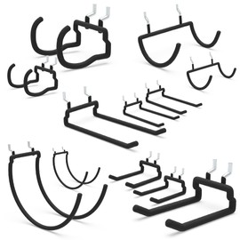 BFPeaky Heavy Duty Pegboard Hooks 12PC - Black Peg Board Hooks for Hanging Tools, Drill Holder, Only Fits 1/4" Peg Board, Ideal for garages, workshops, Craft Rooms, Retail Stores