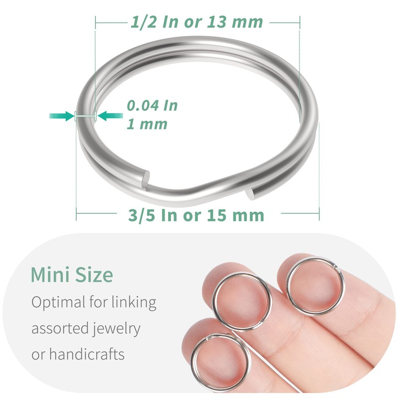 Uniclife 100 Pack 15mm Mini Split Jump Ring with Double