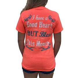 Southern Attitude I Have a Good Heart But Bless This Mouth Heather Coral Funny Women's T-Shirt (Small)