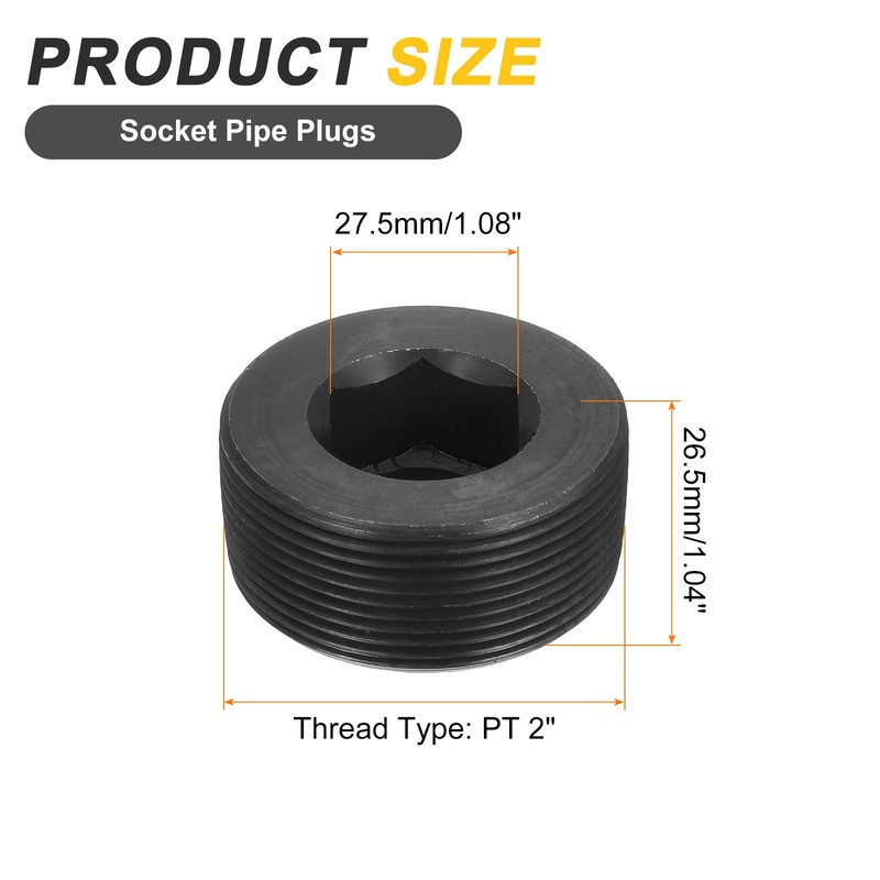 uxcell 1Pcs Male Thread Socket Pipe Plug, PT 2" Carbon