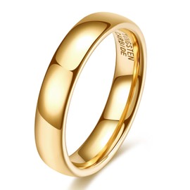 HXNIBATSAR Mens 2/4/6/8mm Tungsten Carbide Ring Glory 14k Gold Plated Rose Gold Plated Domed Polished Finish Wedding Band For Women Men (4mm-Gold, 7)