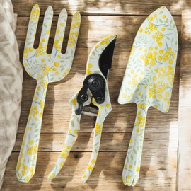 MIJOMA Gartenwerkzeugset – 3-teilig, Stahl, Blumendesign, Schaufel, Harke & Schere, ergonomisch, robust, 28 x 8 cm, für Hobbygärtner & Pflanzenfreunde