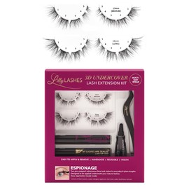Lilly Lashes 3D Undercover Kit - DIY Lash Extension Kit in Espionage - At Home Eyelash Extension Kit Includes Lash Clusters + Lash Bond and Seal + Lash Applicator Tool - Wispy Volumizing Style