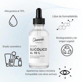 100 ml Ácido Glicólico al 70% Puro| para Formulación Cosmética sin Formaldehído | Ideal para Peelings, Sérums y Exfoliantes | Materia Prima Profesional CHANNAH COSMETICS