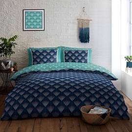 GC GAVENO CAVAILIA Geometric Duvet Cover Set Single (135x200 cm), Reversible Blue Bedding Bed Set, Breathable Comforter Cover Washable Linen