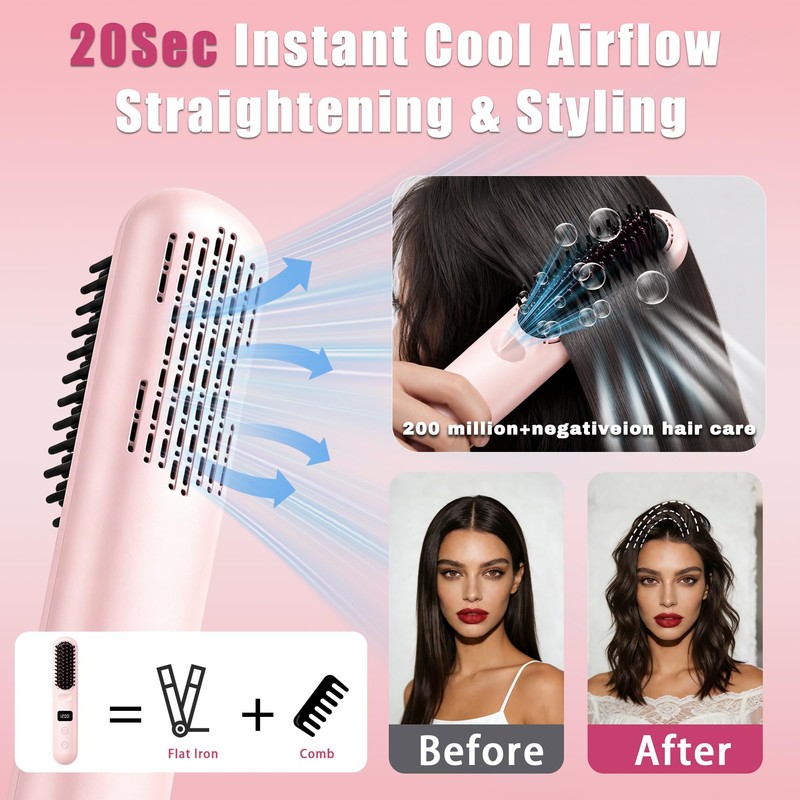 SL Euthtion Cordless Cold air Hair Straightener Brush-Portable Mini Straightening