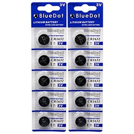 BlueDot Trading CR1632 3 Volt Lithium Button Cell Batteries for Car Key remotes, Calculators, Watches, and other small electronics, Quantity 10 batteries