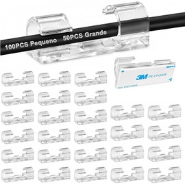 Organizador de Cables 150 Piezas, Clips Adhesivos Transparentes con 3M, 100 Pequeños y 50 Grandes para USB, Audífonos, Fibra Óptica, HDMI, AV, VGA, Escritorio y Pared