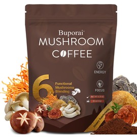 Mushroom Coffee, Instant Mushroom Coffee with 6 Mushrooms Lion’s Mane, Cordyceps, Turkey Tail & Other for Energy, Focus, Digestion, Immunity, 30 Servings (1 Pack)