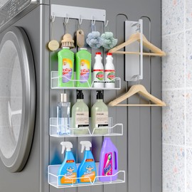 5PCS Washing Machine Storage Rack with Hooks and Hangers, Refrigerator, Washing Machine, Microwave, and Barbecue Grill Warehouse Storage Rack (White)