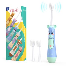 NELL&WELL Kids Electric Toothbrush, 2-Min Timer, 3 Modes with Memory, IPX 7 Waterproof, Battery Powered Kids Toothbrush with 3 Soft Bristles Heads for Children Boys and Girls Ages 3+
