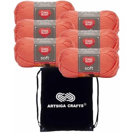 Red Heart Soft Coral E728-9251 (6-Skeins - Same Dye Lot) Worsted Medium #4 Acrylic Yarn for Crocheting and Knitting with Project Bag