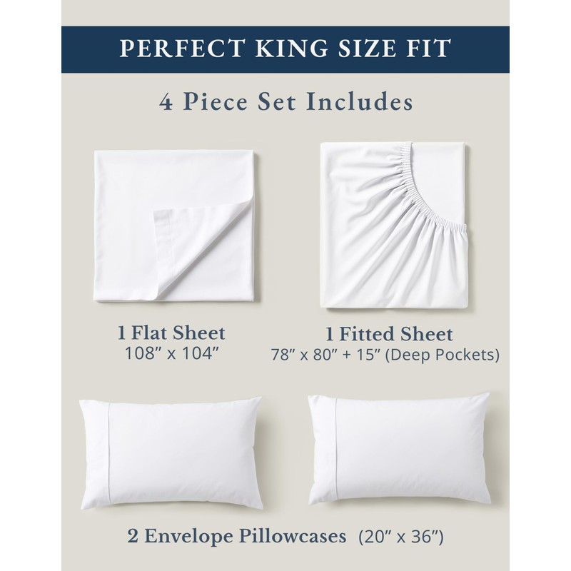 LANE LINEN 100% Organic Cotton Bed Sheets King Size, Fully