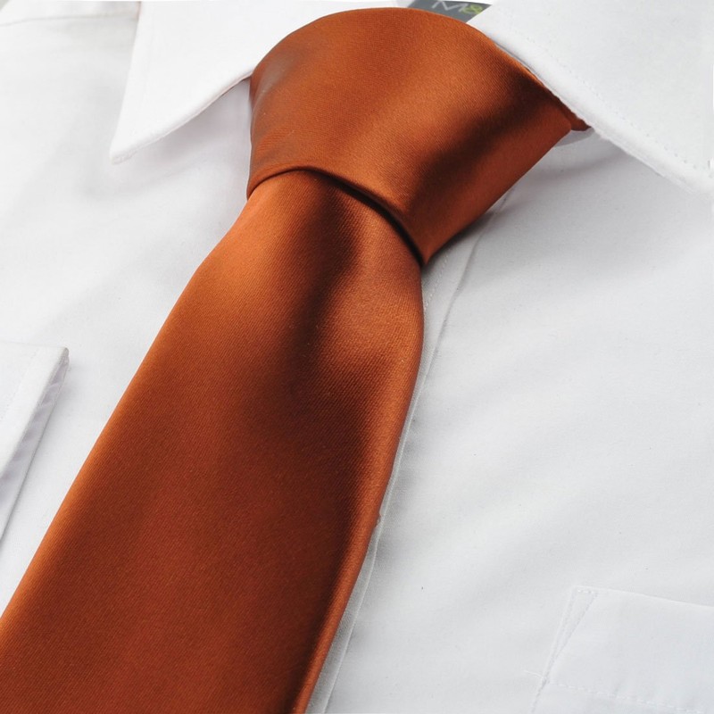 KissTies Mens 100% Silk Rust Tie Solid Satin Wedding Necktie