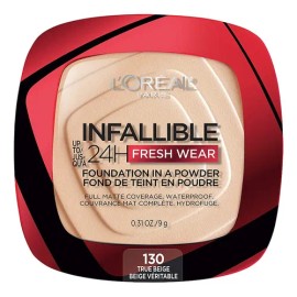 L'Oréal Paris Infallible 24H Fresh Wear, Base de Maquillaje en Polvo, Alta Cobertura con Acabado Mate, Larga Duración y Control de Brillo, Tono 130 True Beige