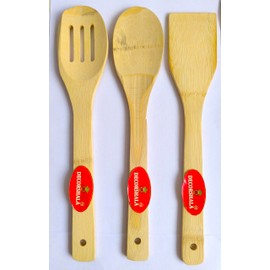 Decorshala 3 Pcs Bamboo Kitchen Utensil Set Disposable Bamboo Serving Spoon Set (Pack of 3)