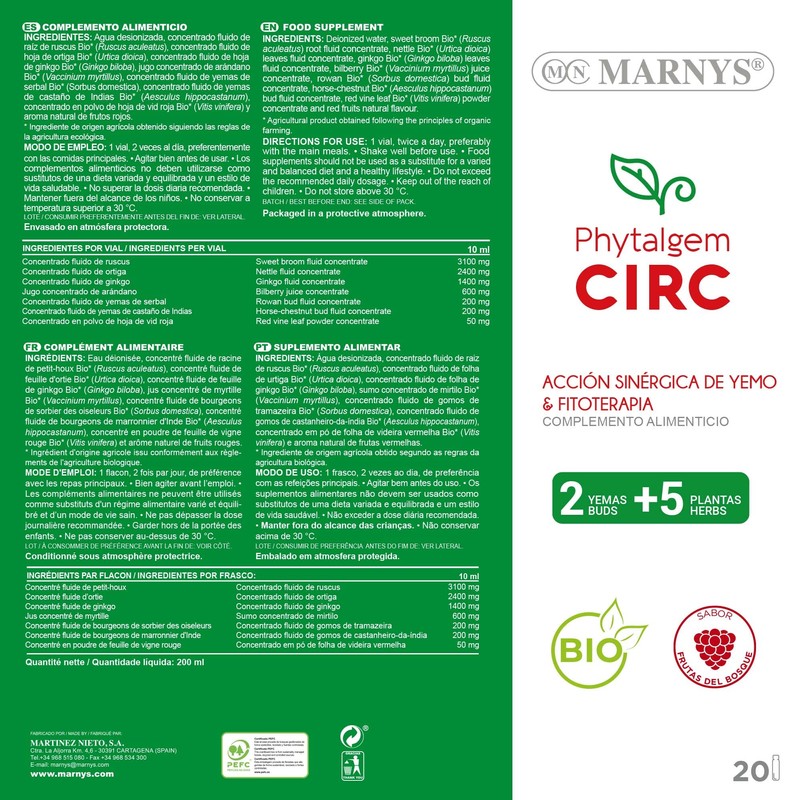 Marnys Phytalgem Circ 20 x 10ml 360g Leg Blood Circulation