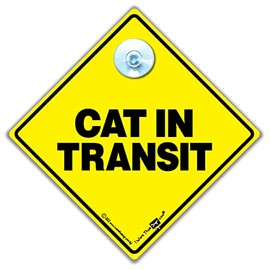 Cat in Transit Sign, Cat On Board Sign, Cat in Vehicle Sign, High Visibility Suction Cup Vehicle Sign To Let Other Road Users There is a Dog In The Car, 14 Cm X 14cm X 2cm