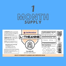 L-Theanine Liquid Drops - 200mg - 2oz - 99% Pure Bioactive L-Theanine - Non-GMO, Organic, Natural, Vegan - Helps to Promote Calmness, Relaxation, Improved Mood, Restful Sleep - for Adults and Kids