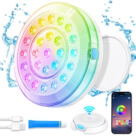 Homly Rechargeable Submersible Pool Lights with Wireless APP Control, Waterproof Underwater Smart LED Lights Controlled Multiple Lighting Modes, 4000mAh Magnets Lights for Multi Scene Pool Decoration
