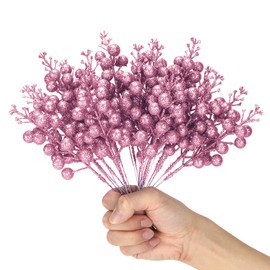 Artificial Colorful Berry Stems, 24 Pack 8.7" Christmas Glitter Berries Stems Artificial Fruit Berry Holly Flower Branch Picks Home Holiday Wedding Party DIY Christmas Tree Crafts Decor (Colorful)