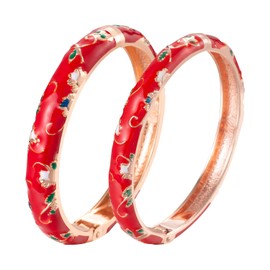 UJOY Cloisonne Bracelet Butterfly Flower Gold Hinge Indian Cuff Bangle Enameled Jewelry Bracelets for Women Gift Box 55A108-55B30 red