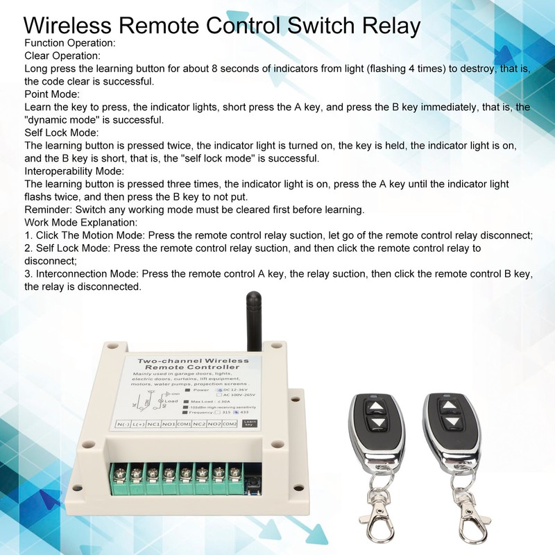 Wireless Remote Control Switch Relay 2CH Controller Receiver Transmitter 433Mhz