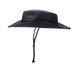 Silver Canyon Men’s Teton Faux Leather Outback Hiking Black Western Hat with Chin Cord, Small