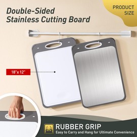 2 in 1 Stainless Steel Cutting Board with Handle Chopping Extra Large Tablas Para Picar Cocina Tabua Madeira Corte Carne Alimentos Cortar Juego Regalos Cumpleaños Navidad Mujer Mama Abuela Hombre Papa