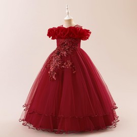 Flower Girl Dresses Lace Embroidery Off The Shoulder Tulle Dress Communion Pageant Wedding Bridesmaid Dance Gown