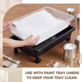 20 Inch Rolling Paint Tray with Wheels, Large Capacity & 5 Disposable Liners, Portable Tray Cart Set for Walls, Ceilings, DIY Home and Commercial Painting Projects