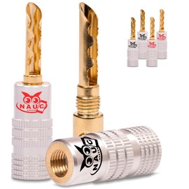 NAUC Hollow Banana Plugs for Speaker Cable – 6 Pieces Plugs as a Set – Hollow Connector 24 K Gold-Plated Screw Brar – Tube for Hifi Amplifier