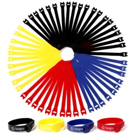 fungoo Cable Ties Cable Bands, Cable Summary, Cords, Wiring, Storage, Organization, Neat, Reusable 50 Pieces, 4 Colors, 7.9 inches (20 cm)