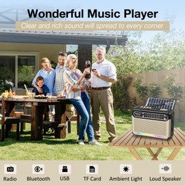 G Keni Portable Solar Radio AM FM SW with Rechargeable Battery Operated, Shortwave Bluetooth Radio Strong Reception, USB/TF Card Input, Solar Panel, Big Speaker with Ambient Light (Golden&Black)