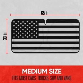 BDK AUTO USA Black American Flag Car Sun Shade with Patriotic Graphic (Medium 65" x 33")