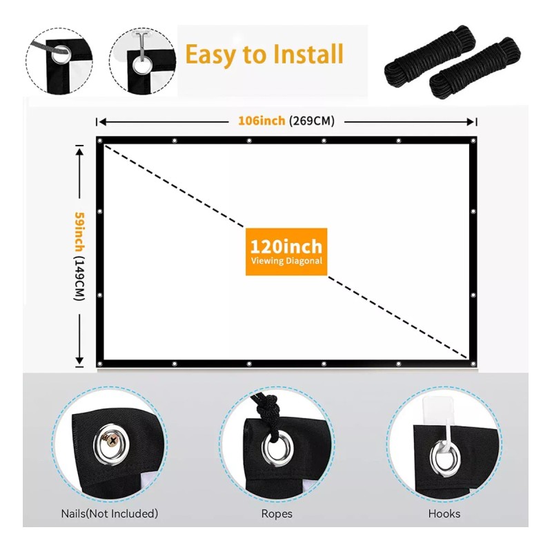 StarFly Pantalla De Proyector De 120in 16: 9 Hd 4k