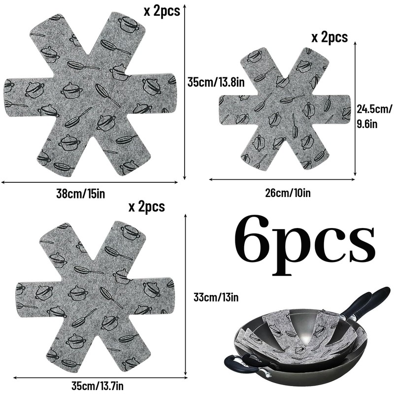 FePen Felt Pan Protectors, 6 Pan Protectors, Stacking Protection, 3