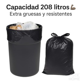 Bolsas para Basura Extra Jumbo MRK HOME 208 L | 50 Piezas Resistentes con Amarraderas | Fabricadas con 80% Material Reciclado | Uso Doméstico y Comercial