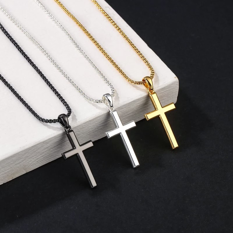 18K-Gold-Plated Cross Necklace for Men, 925 Sterling Silver Mens Cross