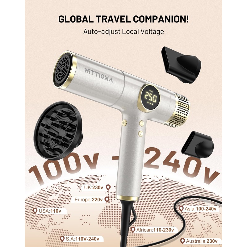 Infrared Ionic Hair Dryer with Diffuser - 2000W Dual Voltage