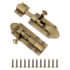 QWORK Elegant Vintage Solid Cast Brass Slide Latch Lock Pack of 2 Antique Finish Oxidizable Brass for Doors and Gates
