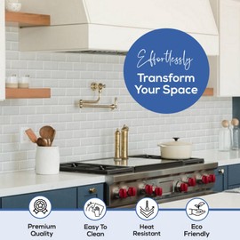 Peel and Stick Backsplash Tile for Kitchen Wall, 12” x 12” Stick On Backsplash 10-Sheet Pack Stick On Tiles for Kitchen or Bathroom with 3D Glass Tile Looks