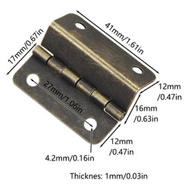 6 Pieces Tri-Fold Hinges Flexible Metal Hinges Decorative Box Hinges 41mm Half Face Hinges for Door Cabinet and Jewelry Chest (Silver)