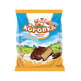 Korovka Milky Wafer Cookies with Chocolate Glaze in Individual Wraps 8.8oz/250g Gourmet Imported Russian Candy Sweets Bars, Tender Milky Cream Filling