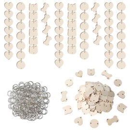 Family Birthday Plaque Tags Wooden Heart Circle Cat Bone Shape Tags with Holes and Ring 240 Pieces in Total for Family Sign Birthday Calendar, Anniversary, Chore Board Wood Crafts