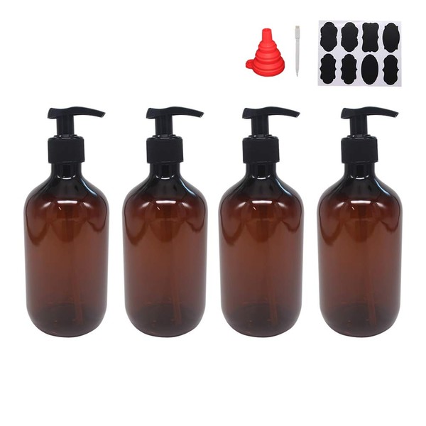 4 Pack 16 OZ Empty Plastic Pump Lotion Bottles with