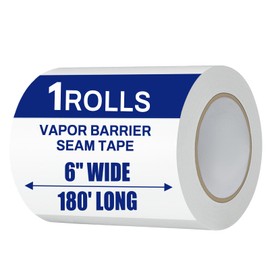 Bghdas 1 Roll, White Vapor Barrier Tape, 6" Wide x 180' Long, PE 9 mm Polyethylene Tape, for Crawlspaces, Underlayment Seams, Metal Building Seams, Excellent Air Barrier, Insulation Repairs